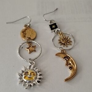 Gold and Silver Sun and Moon Earrings
